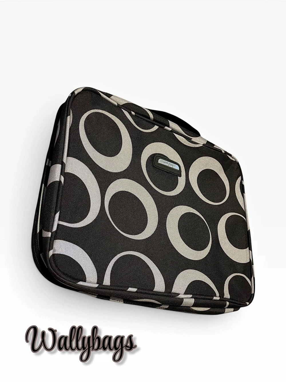 WallyBags Hanging Travel Caddy Cosmetic Bag Brown & Taupe Gray Geometric Retro